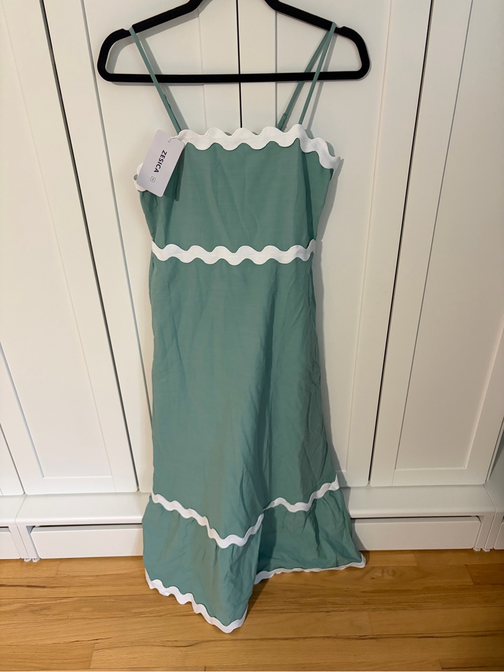 Sage Green Scallop-Trim Spaghetti Strap Dress